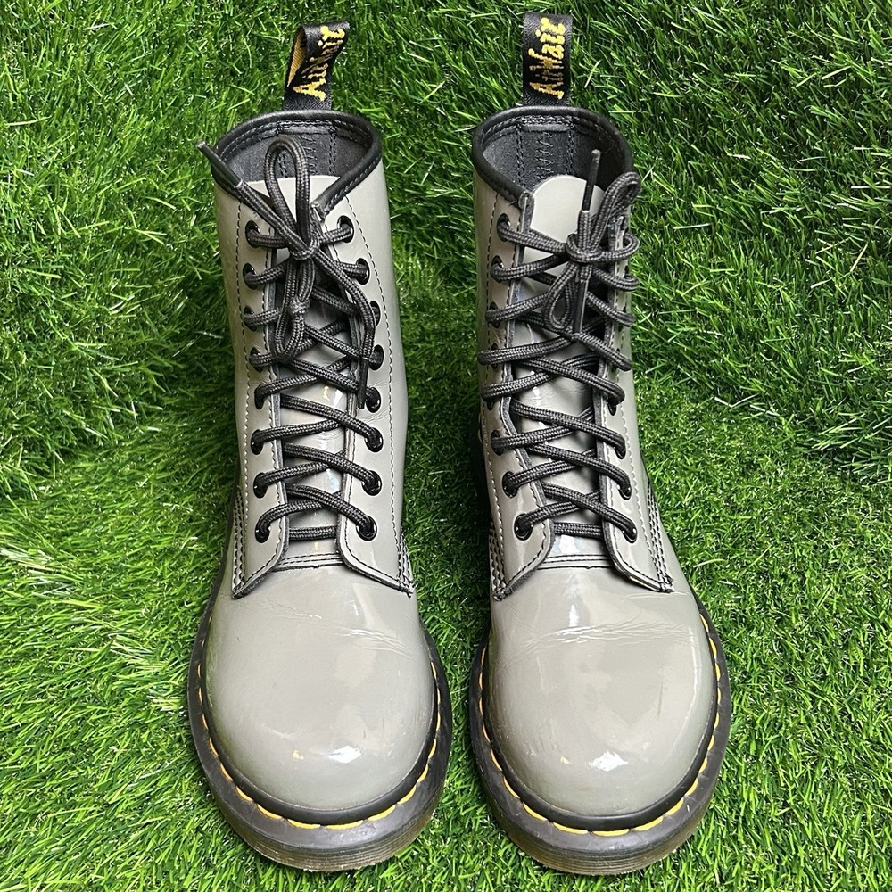Dr. Martens 1460 YS Grey Patent Leather Combat Boots Womens Size 6 1460YS - Picture 3 of 8